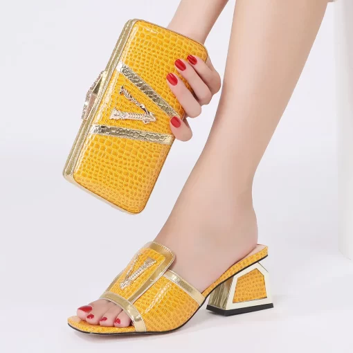 sU0yNewest Brilliant Italian Shoes and Bag Sets Yellow Color Women s Wedding Stronger Heels Shoes With