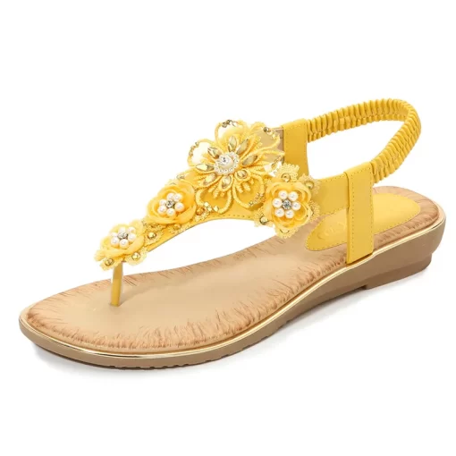 sk3p2024 Women Flower Rhinestone Flat Sandals Low Heel Wedges Summer Woman Open Toe Flip Flops Sandalias