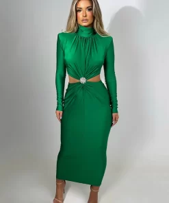 uClGMozision Elegant Hollow Out Sexy Maxi Dress For Women Autumn Winter New Turtleneck Long Sleeve Bodycon