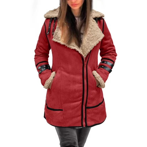 uckbAutumn Winter Coat Lapel Collar Long Sleeve Padded Leather Jackets For Women Plus Size Thicken Coat