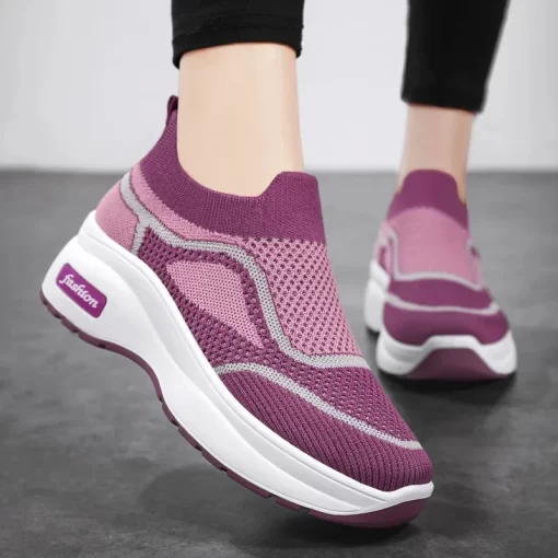 wjJjFashion Mixed Colors Thick Sole Casual Women Shoes 2023 New Mesh Breathable Comfortable Wedges Sneakers Women