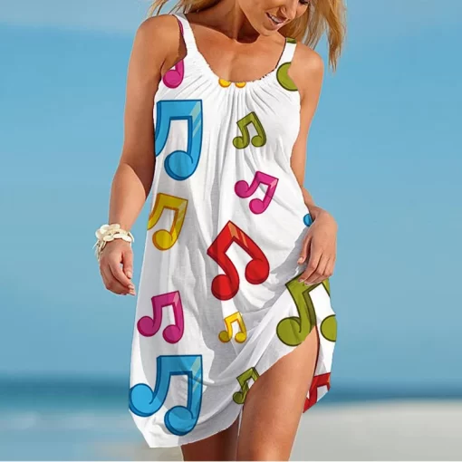 xRw6Musical Note 3D Printing Ladies Strap Dress Summer New Trend Ladies Strap Dress Fashion Casual Loose