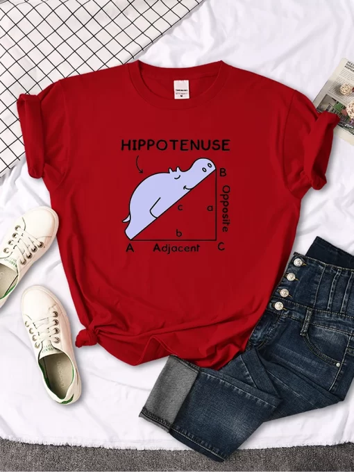 xXSjWomen T Shirt Hippo Sleeping On Math Problem Printing Shirt Females O Neck Loose Oversize Top