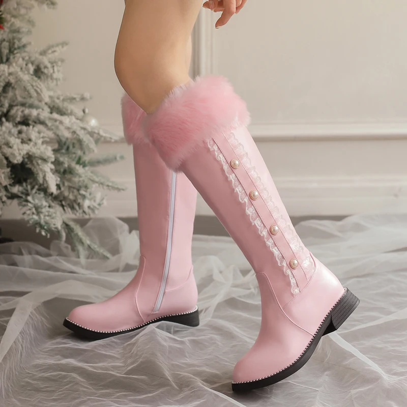2023 Winter White Snow Boots Fashion Zipper Faux Fur Women s Knee High Boots Warm Plush.jpg (3)