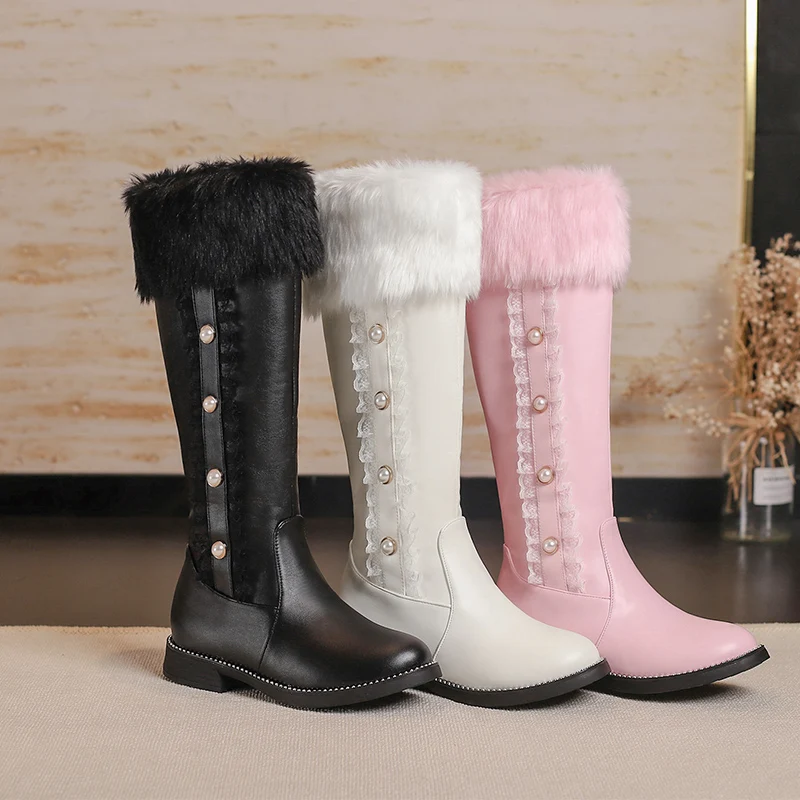 2023 Winter White Snow Boots Fashion Zipper Faux Fur Women s Knee High Boots Warm Plush.jpg