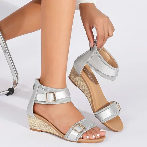2024 Summer New Women Sandals Flash Diamond Roman Shoes Wedge Heel Fashion Dark Pattern Cross Straps.jpg