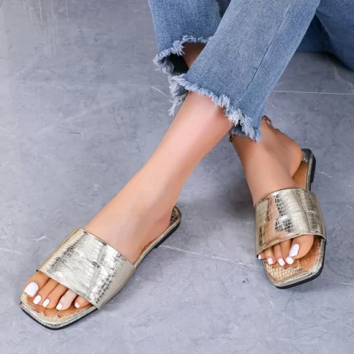 2024 Women s Slippers Summer Gold Silver Flat Sandals Slippers Outdoor Luxury Slippers Square Toe Flip.jpg 640x640.jpg