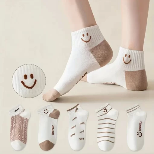 5 Pairs Lot Summer Short Women s Socks Low Rise Comfortable Breathable Cute Print Ankle Foot.jpg