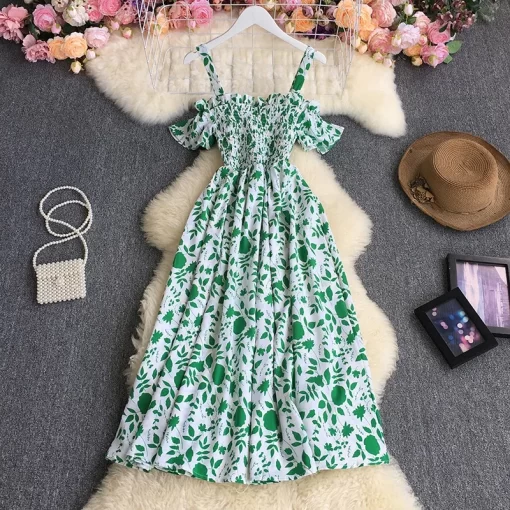 6MB1YuooMuoo Korean Fashion Sweet Off Shoulder Women Party Dress 2024 New Summer Floral Print Vacation Long