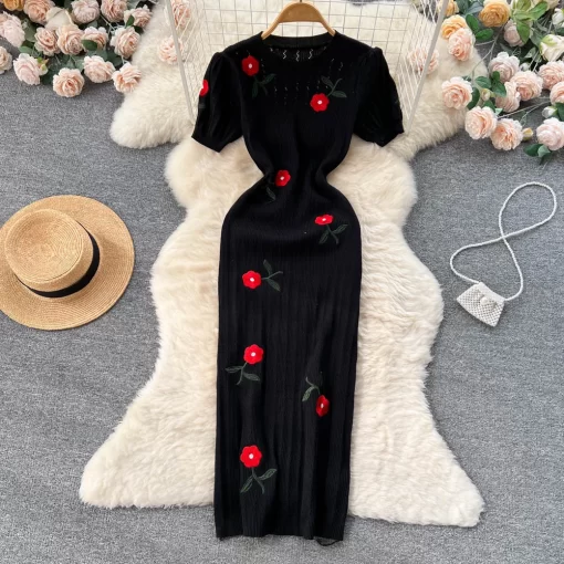 ALMfCrochet Dresses Knit Cut Out Dress Jurk Dames Beach Dresses for Women 2023 Short Sleevel Female