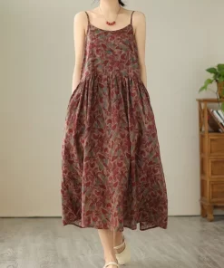 Anteef sleeveless strap cotton vintage floral new in dresses for women casual loose long summer dress.jpg 640x640.jpg (4)