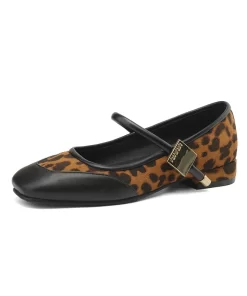 Brand Chic Patchwork Velvet Mary Jane Ballet Flats Women Shoes Leopard Print Comfortable Square Toe Flat.jpg (2)