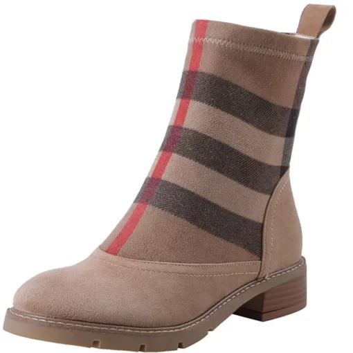 Drestrive Luxury Women Ankle Boots Kid Suede Low Heels 3 Cm Spring Patchwork Platform Striped Lattice.jpg 640x640.jpg (1)
