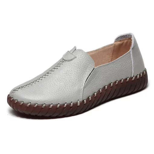 Dx2DAutumn Wide Width Women Shoes Genuine Leather Ballet Flats Women s White Loafers Driving Moccasins Ladies