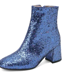 GwpDBig Size 48 49 50 Gold Silver Blue Sequined Cloth Glitter Winter Shoes Women Chunky High