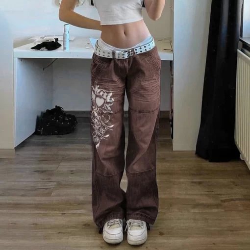 Harajuku Grunge Vintage Low Waisted Cargo Pants Y2K Aesthetics Indie Women 39 s Jeans Pockets Korean.jpg 640x640.jpg (1)
