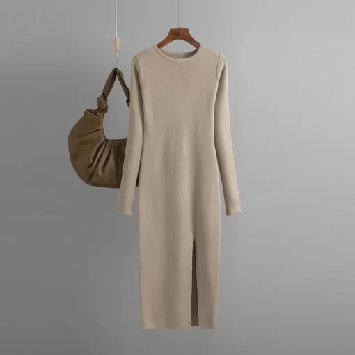 IEGuElegant Dress Autumn Winter New Slim Fit Knitted Dress for Women Inner Wear and Outer Wear