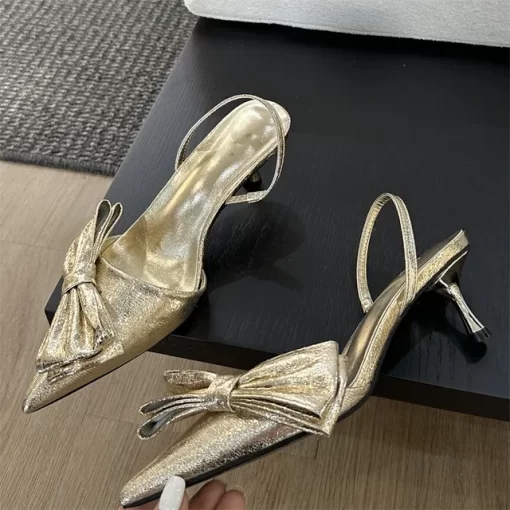 Sexy Pointed Toe Silver High Heels for Women New Butterfly knot Design Pumps Women Elegant Slingbacks.jpg 640x640.jpg (1)