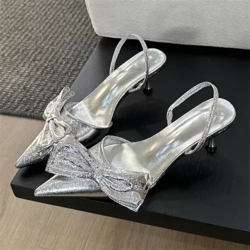 Sexy Pointed Toe Silver High Heels for Women New Butterfly knot Design Pumps Women Elegant Slingbacks.jpg 640x640.jpg