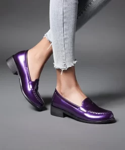Spring Autumn New Women Low Heels Loafers Slip On Patent Leather Casual Daily Work Shoes Purple.jpg (3)