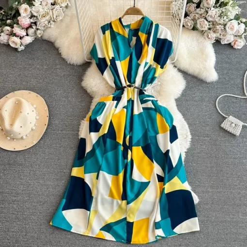 Summer Bohemian Wommen Print Midi Dress Vintage V Neck Sleeveless High Waist A Line Plain Vestido.jpg 640x640.jpg (6)