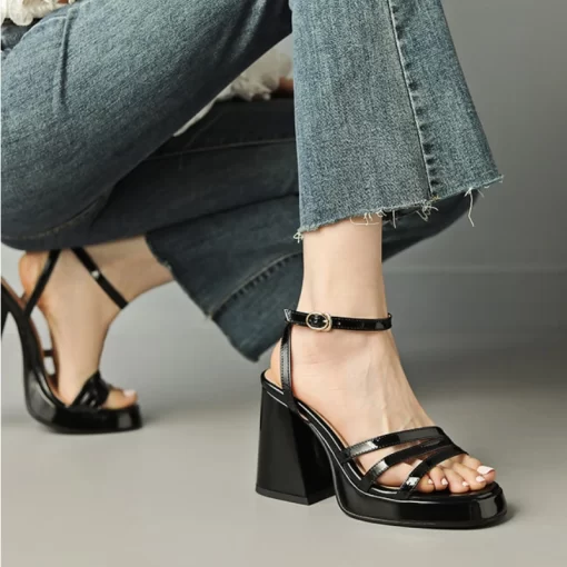 Summer High Heeled Sandals Woman Shoes 2023 Genuine Leather Platform Shoes Thick Sole Sandals Square High.jpg
