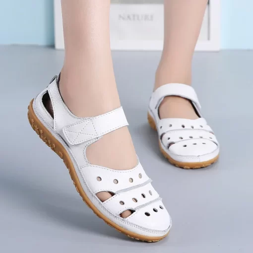 Summer Women Leather Sandals Hollow Flat White Fashion Casual Ladies Shoes Sandales Round Toe Non Slip.jpg (1)