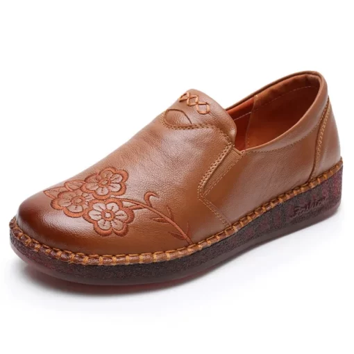 TIMETANG High Quality Retro Fancy Pattern Genuine Leather Round Toe Slip On Flat Shoes Soft Sole.jpg 640x640.jpg (1)
