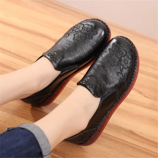 TIMETANG High Quality Retro Fancy Pattern Genuine Leather Round Toe Slip On Flat Shoes Soft Sole.jpg 640x640.jpg (2)