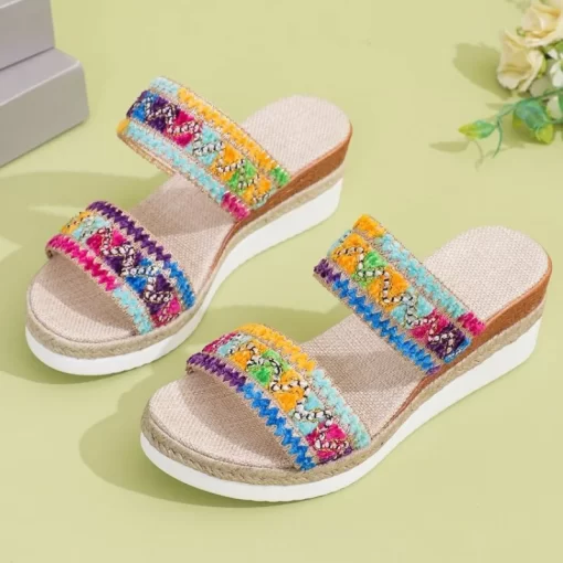 Weave Women s Slippers Platform Summer Shoes for Women 2024 New Beach Casual Heeled Sandals Bohemian.jpg