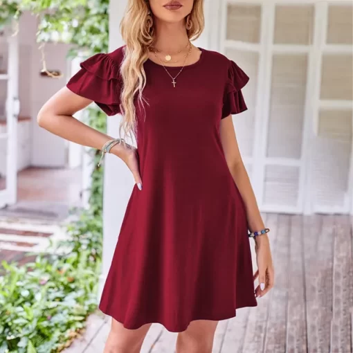 Women s 2023 Mini Dress Summer Casual Pleated Short Sleeve Cute Round Neck Flowy Dress With.jpg 640x640.jpg (2)