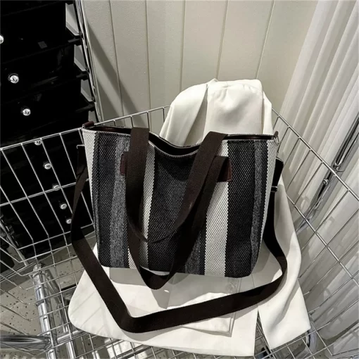Women s Canvas Shoulder Bags Eco Reusable Striped Shopper Fashion Print Large Capacity Handbags Casual Simple.jpg 640x640.jpg (1)