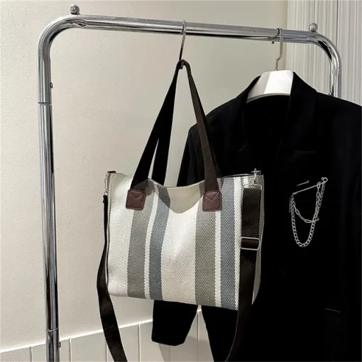 Women s Canvas Shoulder Bags Eco Reusable Striped Shopper Fashion Print Large Capacity Handbags Casual Simple.jpg 640x640.jpg (2)