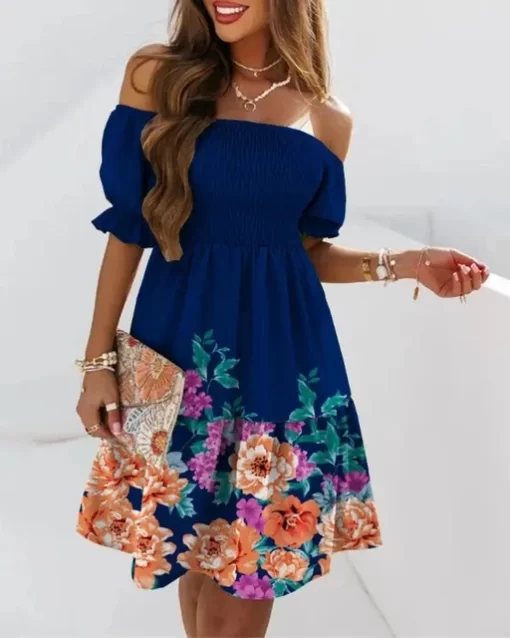Women s summer short sleeved loose Bohemian print off shoulder pleated mini dress party dress fashion.jpg 640x640.jpg (3)