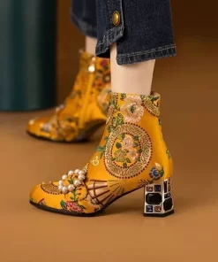 Womens Embroidery Floral Ankle Boots Genuine Leather Rhinestones Crystal Block Heel Shoes Retro Luxury New boots.jpg