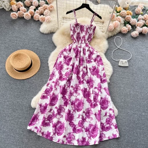 YuooMuoo Korean Fashion Rose Flower Print Romantic Retro Party Dress Summer Elastic High Waist Vacation Long.jpg 640x640.jpg (2)