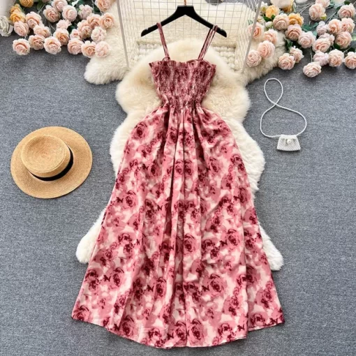 YuooMuoo Korean Fashion Rose Flower Print Romantic Retro Party Dress Summer Elastic High Waist Vacation Long.jpg 640x640.jpg