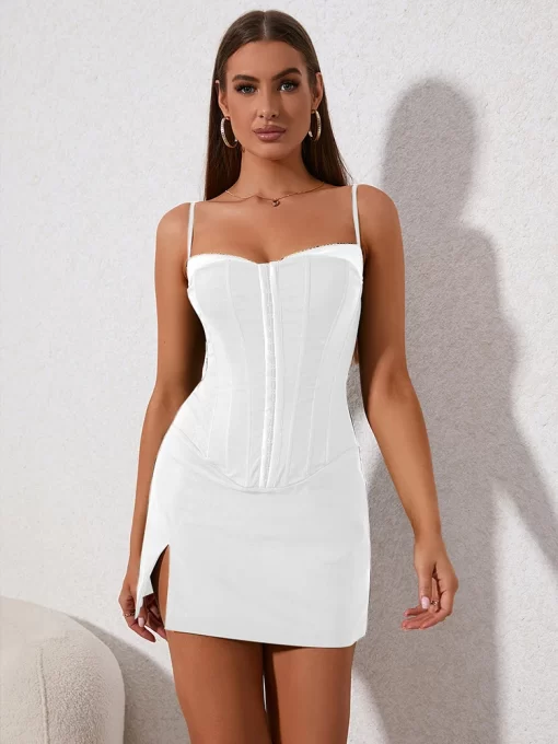 kPDENewAsia Summer Fashion Split Camisole Mini Dresses For Women Y2K Sexy Solid Sheath Bodycone Vestidos Mujer