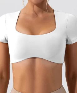 reSm2024 Fitness Bra Short Sleeve Simple Shockproof Sports Curved Hem Yoga Shirt Slim Fit Crop Top