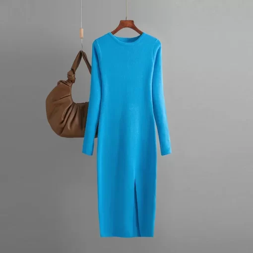 rz6wElegant Dress Autumn Winter New Slim Fit Knitted Dress for Women Inner Wear and Outer Wear