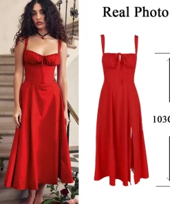 suninheart Elegant A Line Midi Dress Sexy Spaghetti Strap Lace Up Red Holiday Party Dresses Split.jpg 640x640.jpg (1)