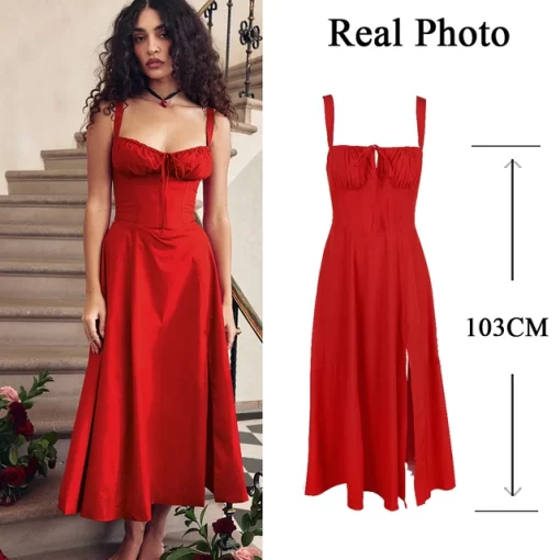 suninheart Elegant A Line Midi Dress Sexy Spaghetti Strap Lace Up Red Holiday Party Dresses Split.jpg 640x640.jpg (1)