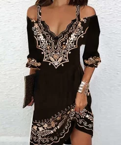 0fGcEthnic Retro Floral Print Hollow Party Dress Women V Neck Embroidery Lace Mini Dress New Spring