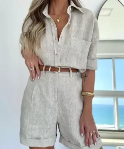 2024 Spring Solid Color Fashion Lady Casual Outfits Lapel Shorts Suit Women Single Breasted Long Sleeve.jpg 640x640.jpg (1)