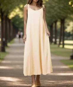 6HsZWomen Vintage Cotton Strap Loose Dress 2024 Summer New Female Solid Color Sleeveless Slimming Long Versatile