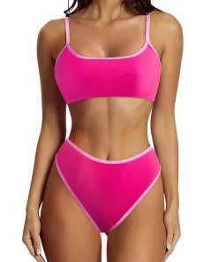 7YOH2024 New Sexy Solid Bikini Women Swimwear Two Pieces Swimsuit Female High Waist Bikini Set Brazilian