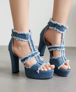 Brushed Tassel Denim Jeans Blue Women Summer Hollow Boots Shoes Back Zipper Open Toe Platform High.jpg