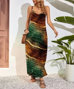 C0AD2024 Summer Women s Breathable Long Textured Loose Halter Dresses Hawaii New Printed Women s Dresses