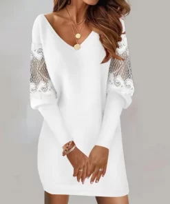 Elegant And Beautiful Women s Dress Spring Summer New Solid Color Lace Splicing Long Sleeve Mini.jpg 640x640.jpg (3)