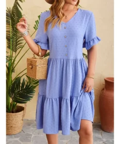 Solid Color Casual Loose Short Dresses For Women 2024 Fashion Summer Women s A Line Midi.jpg (3)